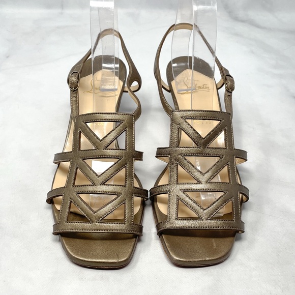 Christian Louboutin Shoes - Christian Louboutin Metallic Geo Cutout Slingback Sandal Low Kitten Heels 39.5